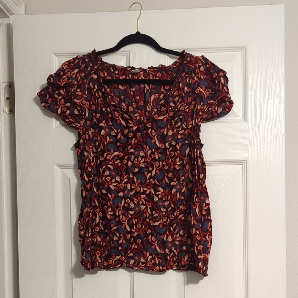 Old Navy Navy and Red Floral Blouse